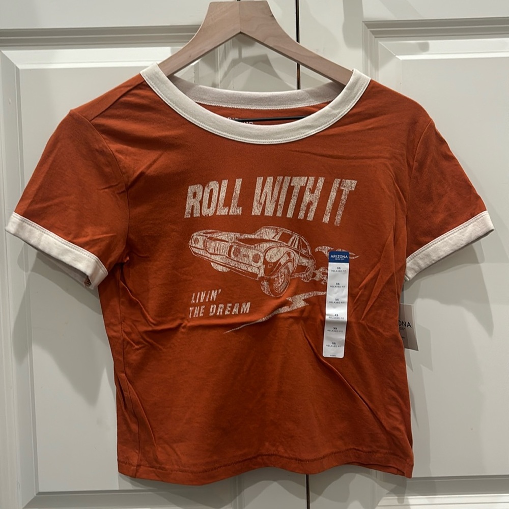 Orange crop top with graphic design